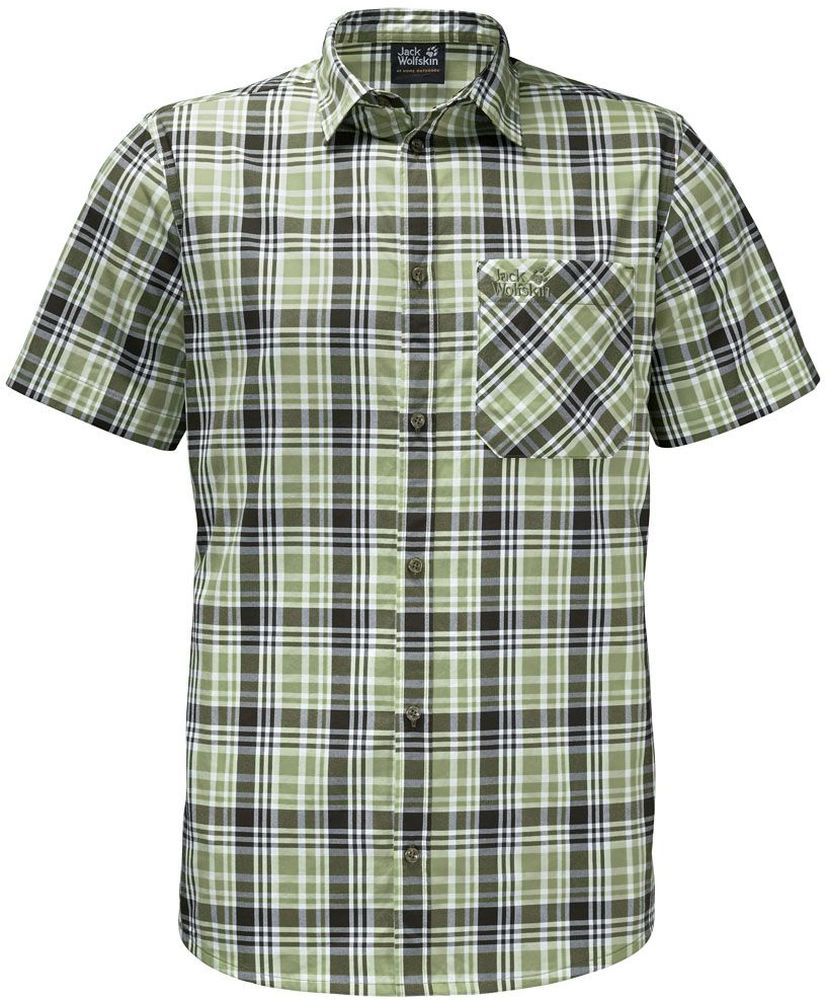 Рубашка мужская Jack Wolfskin Saint Elmos Shirt M, цвет: зеленый. 1401582-7986. Размер M (46)1401582-7986 Рубашка мужская Jack Wolfskin Saint Elmos Shirt M, цвет: зеленый. 1401582-7986. Размер M (46)1401582-7986Рубашка мужская Saint Elmos Shirt M изготовлена из 100% полиамида. Ткань легкая и дышащая, кроме того, она быстро сохнет и обладает защитой от ультрафиолета (UPF 30+). Рубашка застегивается на пуговицы, имеет отложной воротник и короткие стандартные рукава. Спереди расположен накладной нагрудный карман, по бокам имеются вшитые карманы. Модель дополнена принтом в клетку и логотипом бренда. Такая рубашка идеально подходит для путешествий в жаркие страны и отдыха на природе.