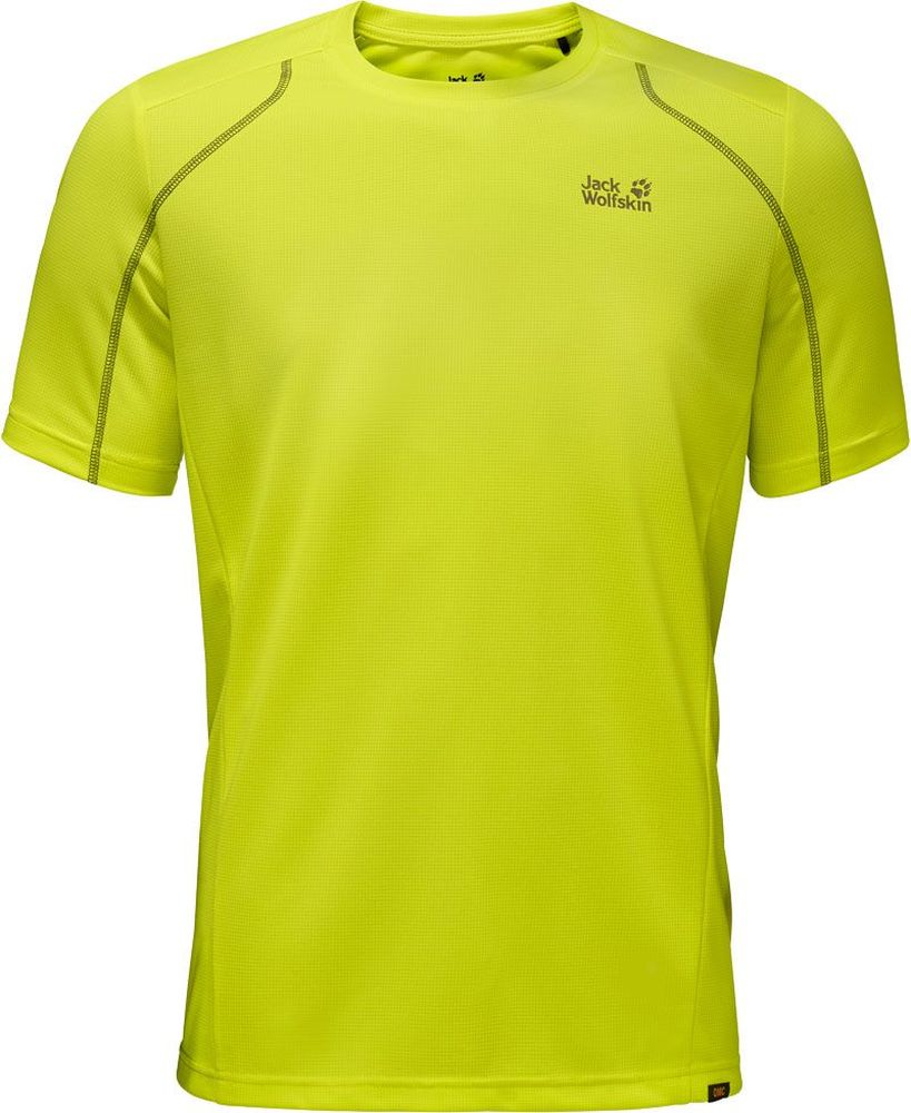 Футболка мужская Jack Wolfskin Helium Chill T-Shirt M, цвет: салатовый. 1804441-4088. Размер S (42)1804441-4088 Футболка мужская Jack Wolfskin Helium Chill T-Shirt M, цвет: салатовый. 1804441-4088. Размер S (42)1804441-4088Футболка мужская Helium Chill T-Shirt M изготовлена из 100% полиэстера. Ткань обладает терморегулирующим эффектом, контролирует влажность и охлаждает тело. Легкая ткань прекрасно адаптируется к вашей температуре тела, хорошо дышит и быстро поглощает влагу - чтобы вы чувствовали себя комфортно на протяжении дня. Модель имеет круглый вырез горловины и короткие стандартные рукава. Футболка дополнена логотипом бренда и декоративной стежкой, которая придает модели спортивный облик.