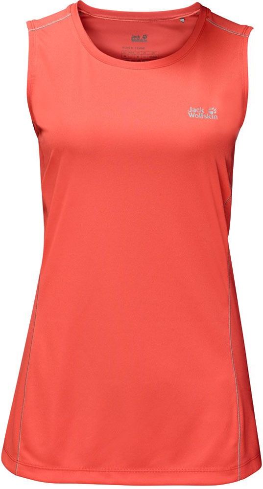 Майка женская Jack Wolfskin Rock Chill Top W, цвет: коралловый. 1805451-2043. Размер XL (50/52)1805451-2043 Майка женская Jack Wolfskin Rock Chill Top W, цвет: коралловый. 1805451-2043. Размер XL (50/52)1805451-2043Майка женская Rock Chill Top W выполнена из 100% полиэстера. Ткань обладает терморегулирующими свойствами, то есть охлаждает, когда жарко, и согревает, когда холодно. Ткань легкая, шелковистая, приятная к телу, быстро сохнет, а специальная обработка позволяет уменьшить образование неприятных запахов. Модель идеальна для бега, треккинга и хайкинга. Майка имеет круглый вырез горловины и светоотражающие элементы для безопасности в темное время суток. Изделие выполнено в однотонном дизайне и дополнено логотипом бренда.