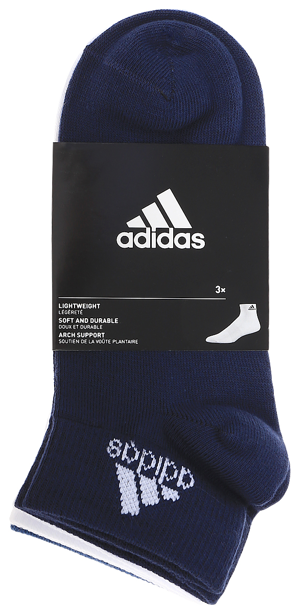 Носки adidas Per Ankle T, цвет: темно-синий, белый, голубой, 3 пары. S99888. Размер 35/38S99888 Носки adidas Per Ankle T, цвет: темно-синий, белый, голубой, 3 пары. S99888. Размер 35/38S99888Носки adidas Per Ankle T изготовлены из высококачественного эластичного хлопка с добавлением полиамида и полиэстера. Укороченные носки с поддержкой стопы имеют эластичную резинку, которая надежно фиксирует носки на ноге. В комплект входят 3 пары носков разных цветов.