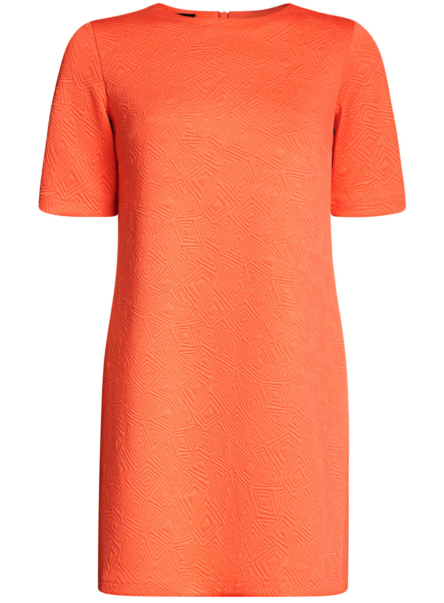 Платье oodji Collection, цвет: оранжевый. 24001110-4/46432/5500N. Размер XL (50-170)24001110-4/46432/5500N Платье oodji Collection, цвет: оранжевый. 24001110-4/46432/5500N. Размер XL (50-170)24001110-4/46432/5500NЛаконичное платье прямого силуэта oodji Collection выполнено из мягкой фактурной ткани. Модель мини-длины с круглым вырезом горловины и короткими рукавамизастегивается на скрытую молнию на спинке.