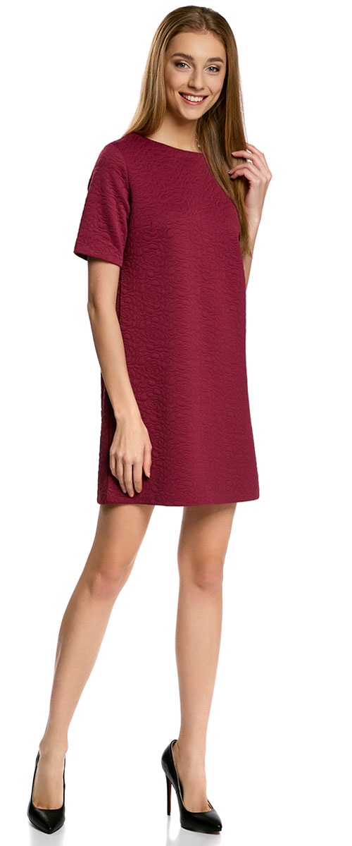Платье oodji Collection, цвет: бордовый. 24001110-3/42316/4900N. Размер XS (42-170)24001110-3/42316/4900N Платье oodji Collection, цвет: бордовый. 24001110-3/42316/4900N. Размер XS (42-170)24001110-3/42316/4900NЛаконичное платье прямого силуэта oodji Collection выполнено из мягкой фактурной ткани. Модель мини-длины с круглым вырезом горловины и короткими рукавамизастегивается на скрытую молнию на спинке.