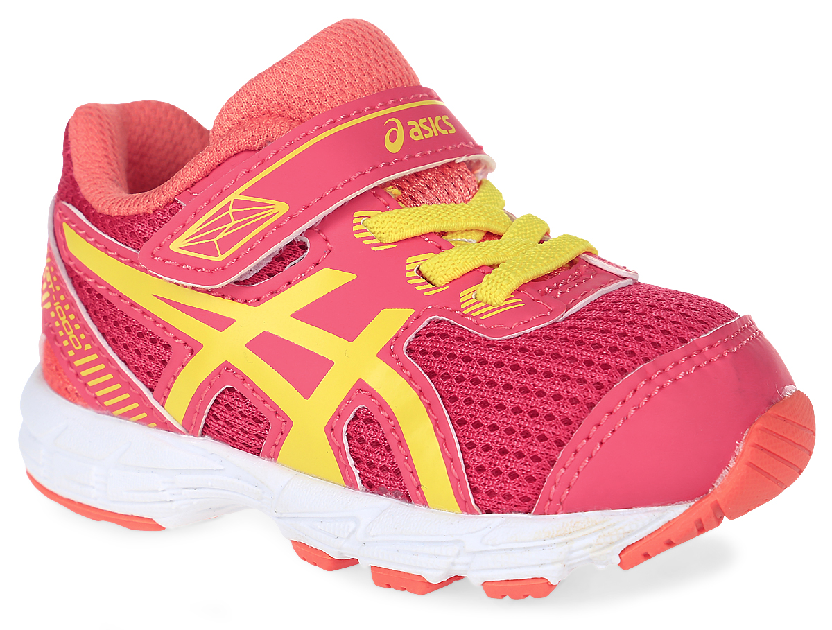Кроссовки детские Asics Gt-1000 5 Ts, цвет: розовый, желтый. C621N-2003. Размер K6 (21)C621N-2003 Кроссовки детские Asics Gt-1000 5 Ts, цвет: розовый, желтый. C621N-2003. Размер K6 (21)C621N-2003Кроссовки Asics Gt-1000 5 Ts, выполненные из сетчатого текстиля и искусственной кожи, оформлены фирменным принтом. На ноге модель фиксируется с помощью шнурков и ремешка с застежкой-липучкой, который оформлен надписью с названием бренда. Внутренняя поверхность выполнена из сетчатого текстиля, комфортного при движении. Стелька выполнена из легкого ЭВА-материала с поверхностью из текстиля. Подошва изготовлена из легкого ЭВА-материала и оснащена вставками из резины. Поверхность подошвы дополнена рельефным рисунком.