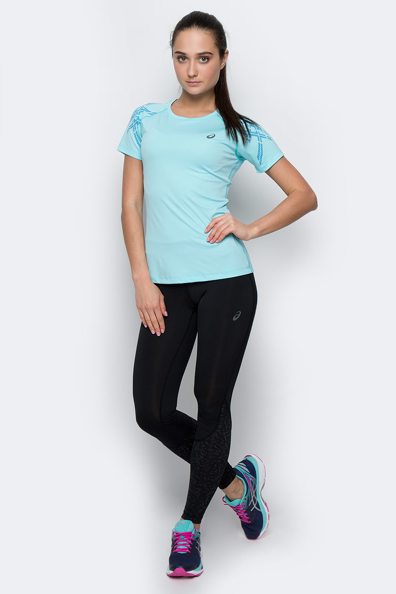 Футболка для бега женская Asics Stripe SS Top, цвет: бирюзовый. 141224-8121. Размер M (44/46)141224-8121 Футболка для бега женская Asics Stripe SS Top, цвет: бирюзовый. 141224-8121. Размер M (44/46)141224-8121Женская футболка Asics Stripe Ss Top изготовлена из высококачественного полиэстера. Модель с короткими рукавами-реглан и круглым вырезом горловины имеет комфортные плоские швы. Изделие оформлено светоотражающим узором на рукавах.