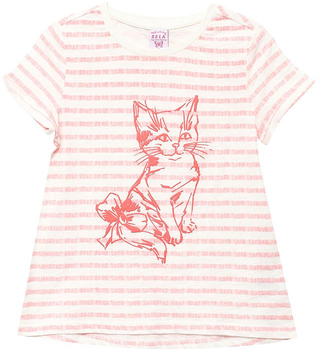 Футболка для девочки Sela, цвет: ярко-оранжевый. Ts-511/294-7132. Размер 116, 6 летTs-511/294-7132 Футболка для девочки Sela, цвет: ярко-оранжевый. Ts-511/294-7132. Размер 116, 6 летTs-511/294-7132Стильная футболка для девочки Sela станет отличным дополнением к гардеробу юной модницы. Футболка А-силуэта изготовлена из натурального хлопка и оформлена оригинальным принтом. Воротник дополнен мягкой эластичной бейкой.