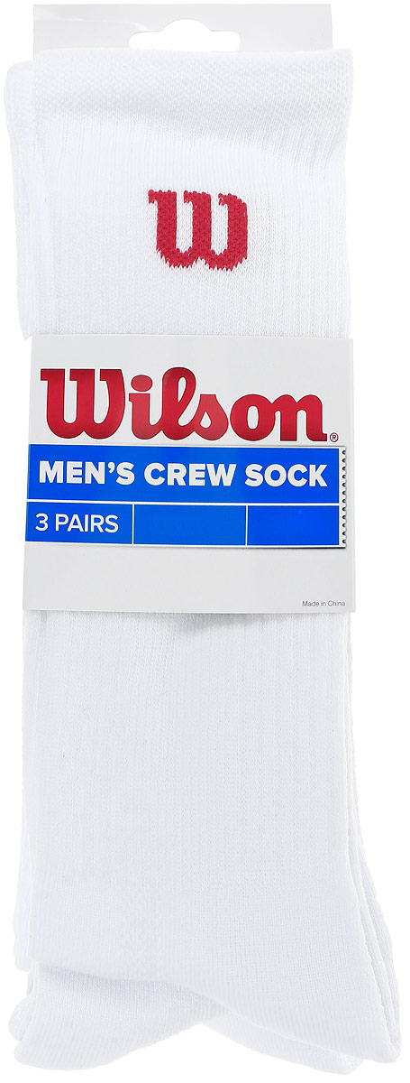 Носки мужские Wilson Crew Sock, цвет: белый, 3 пары. WRA510700. Размер универсальныйWRA510700 Носки мужские Wilson Crew Sock, цвет: белый, 3 пары. WRA510700. Размер универсальныйWRA510700Мужские носки для тенниса Wilson Crew Sock изготовлены из высококачественного эластичного хлопка с добавлением полиэстера и нейлона. Удлиненные носки имеют эластичную резинку, которая надежно фиксирует носки на ноге. Модель оформлена небольшим логотипом бренда. В комплект входят 3 пары носков.
