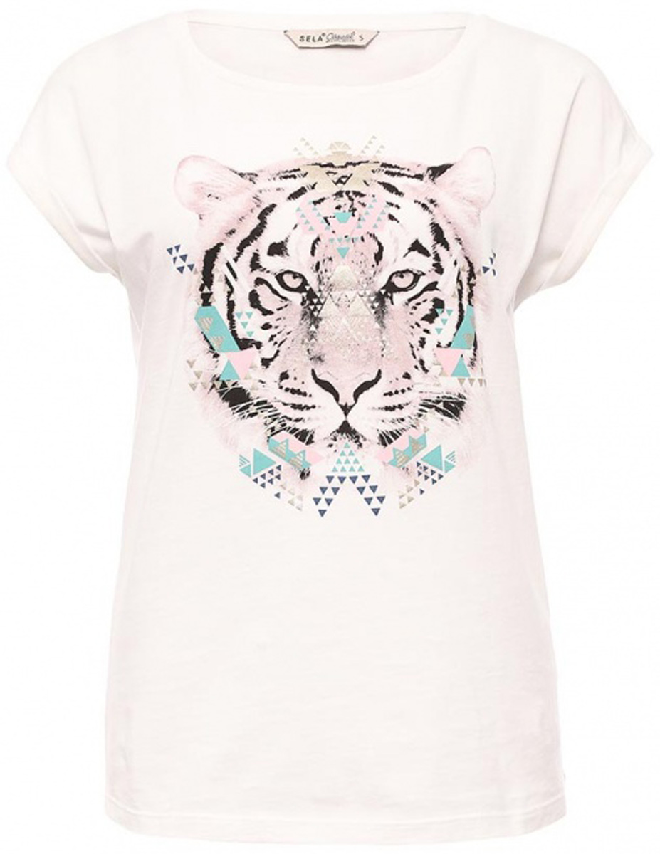 Футболка женская Sela, цвет: молочный. Ts-311/1209-7111. Размер XL (50)Ts-311/1209-7111 Футболка женская Sela, цвет: молочный. Ts-311/1209-7111. Размер XL (50)Ts-311/1209-7111Оригинальная женская футболка Sela станет отличным дополнением к гардеробу каждой модницы. Модель полуприлегающего силуэта изготовлена из натурального хлопка и оформлена ярким принтом. Воротник дополнен мягкой эластичной бейкой.Универсальный цвет позволяет сочетать модель с любой одеждой.