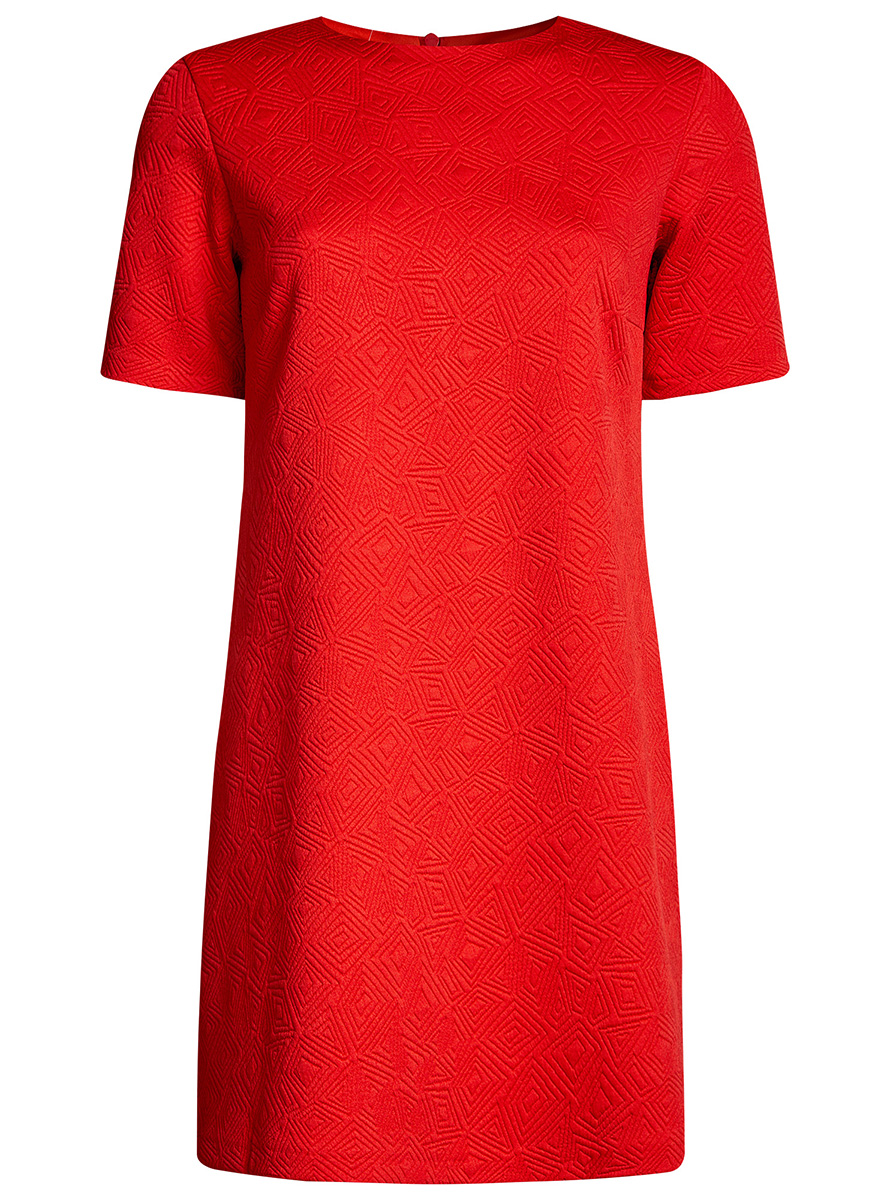 Платье oodji Collection, цвет: красный. 24001110-4/46432/4500N. Размер XS (42-170)24001110-4/46432/4500N Платье oodji Collection, цвет: красный. 24001110-4/46432/4500N. Размер XS (42-170)24001110-4/46432/4500NЛаконичное платье прямого силуэта oodji Collection выполнено из мягкой фактурной ткани. Модель мини-длины с круглым вырезом горловины и короткими рукавамизастегивается на скрытую молнию на спинке.