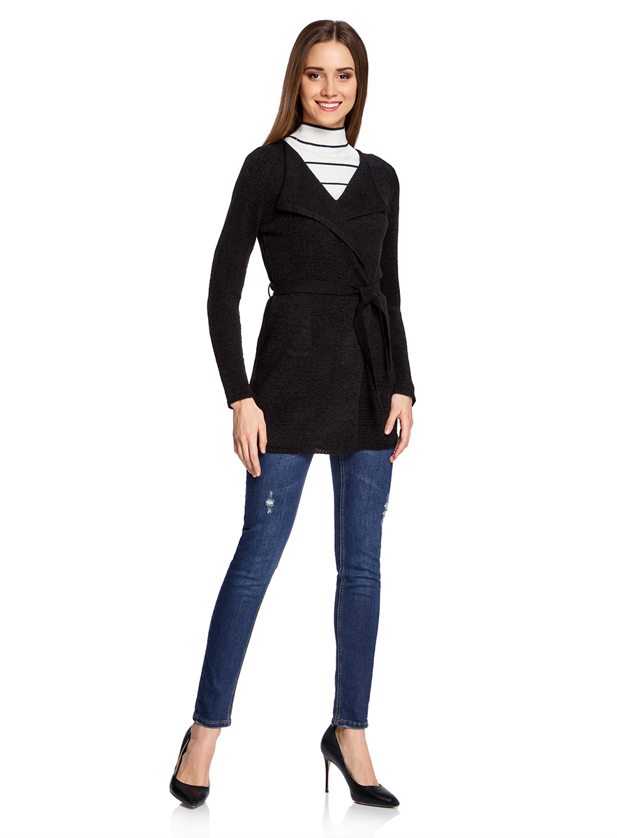 Кардиган женский oodji Collection, цвет: черный. 73205043-3B/46604/2900N. Размер XS (42)73205043-3B/46604/2900N Кардиган женский oodji Collection, цвет: черный. 73205043-3B/46604/2900N. Размер XS (42)73205043-3B/46604/2900NДлинный вязаный кардиган oodji изготовлен из качественного смесового материала. Модель без застежки дополнена поясом.
