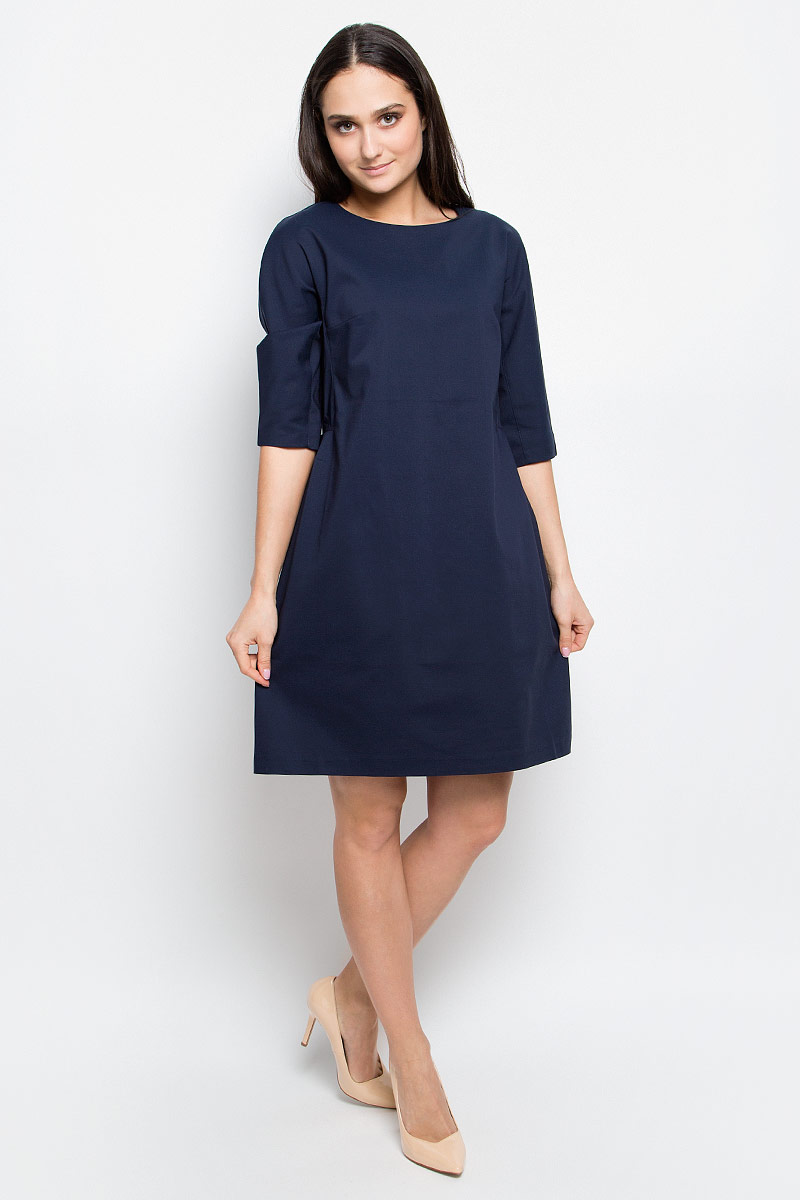 Платье Baon, цвет: темно-синий. B457020. Размер L (48)B457020_Dark Navy Платье Baon, цвет: темно-синий. B457020. Размер L (48)B457020_Dark NavyСтильное платье Baon выполнено из хлопка с добавлением полиамида и эластана. Модель с круглым вырезом горловины и рукавами 3/4 сзади застегивается на застежку-молнию.