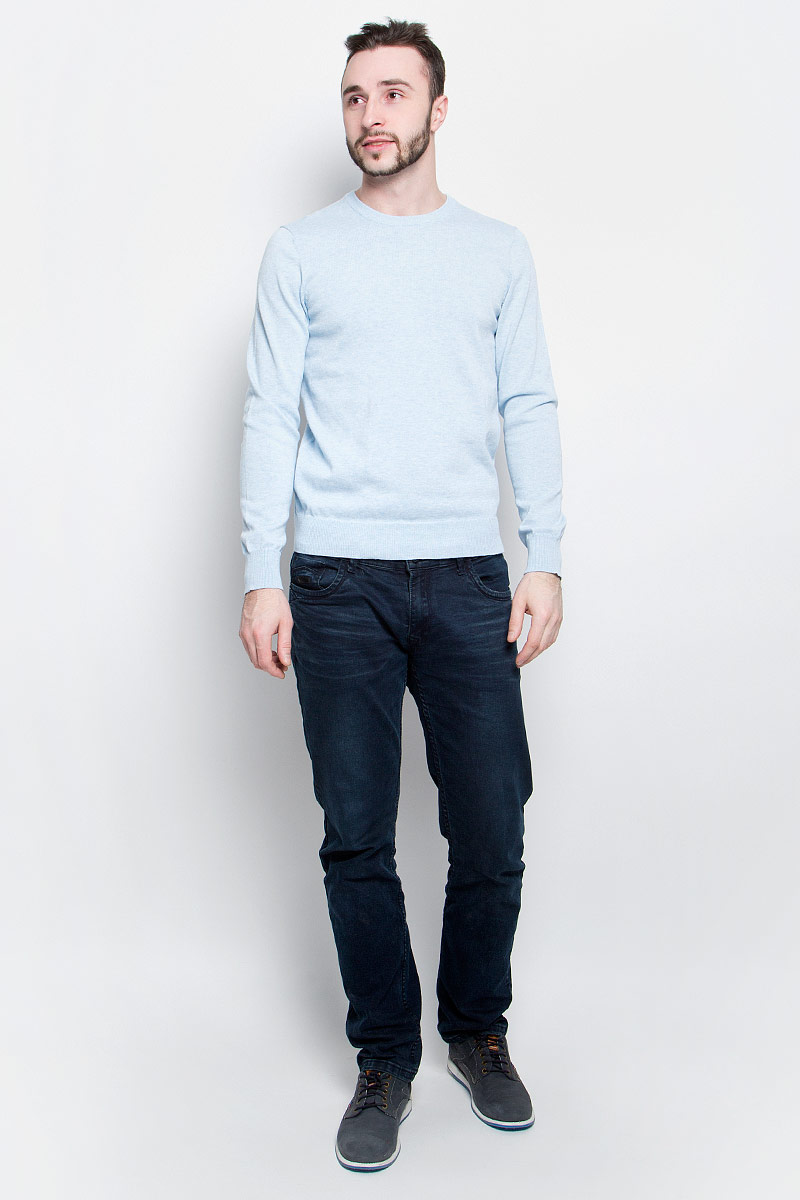 Джемпер мужской Baon, цвет: голубой. B637203. Размер XL (52)B637203_Cloudy Blue Melange Джемпер мужской Baon, цвет: голубой. B637203. Размер XL (52)B637203_Cloudy Blue MelangeМужской джемпер Baon выполнен из хлопка с добавлением полиэстера. Модель с круглым вырезом горловины и длинными стандартными рукавами. Манжеты, горловина и подол оформлены трикотажной резинкой.