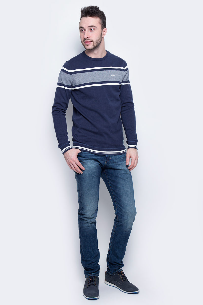 Джемпер мужской Tom Tailor Denim, цвет: темно-синий. 3022585.01.12_6740. Размер S (46)3022585.01.12_6740 Джемпер мужской Tom Tailor Denim, цвет: темно-синий. 3022585.01.12_6740. Размер S (46)3022585.01.12_6740Мужской джемпер Tom Tailor Denim с круглым вырезом горловины и длинными рукавами изготовлен из высококачественной хлопковой пряжи.Горловина, низ и манжеты рукавов джемпера связаны резинкой. Модель оформлена узором в полоску.