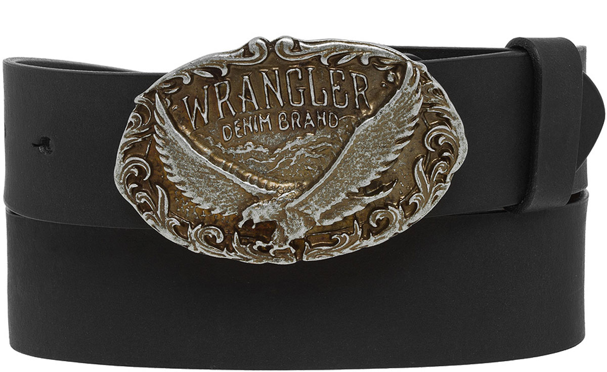 Ремень мужской Wrangler, цвет: черный. W0178U101. Размер 95W0178U101 Ремень мужской Wrangler, цвет: черный. W0178U101. Размер 95W0178U101Стильный широкий ремень Wrangler выполнен из натуральной кожи. Металлическая пряжка, с помощью которой регулируется длина ремня, оформлена фирменной гравировкой.