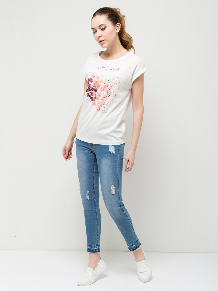 Футболка женская Sela, цвет: молочный. Ts-311/1125-7112. Размер XS (42)Ts-311/1125-7112 Футболка женская Sela, цвет: молочный. Ts-311/1125-7112. Размер XS (42)Ts-311/1125-7112Стильная женская футболка Sela станет отличным дополнением к гардеробу каждой модницы. Модель полуприлегающего силуэта изготовлена из качественного хлопкового материала и оформлена ярким цветочным принтом. Воротник дополнен мягкой эластичной бейкой.Универсальный цвет позволяет сочетать модель с любой одеждой.