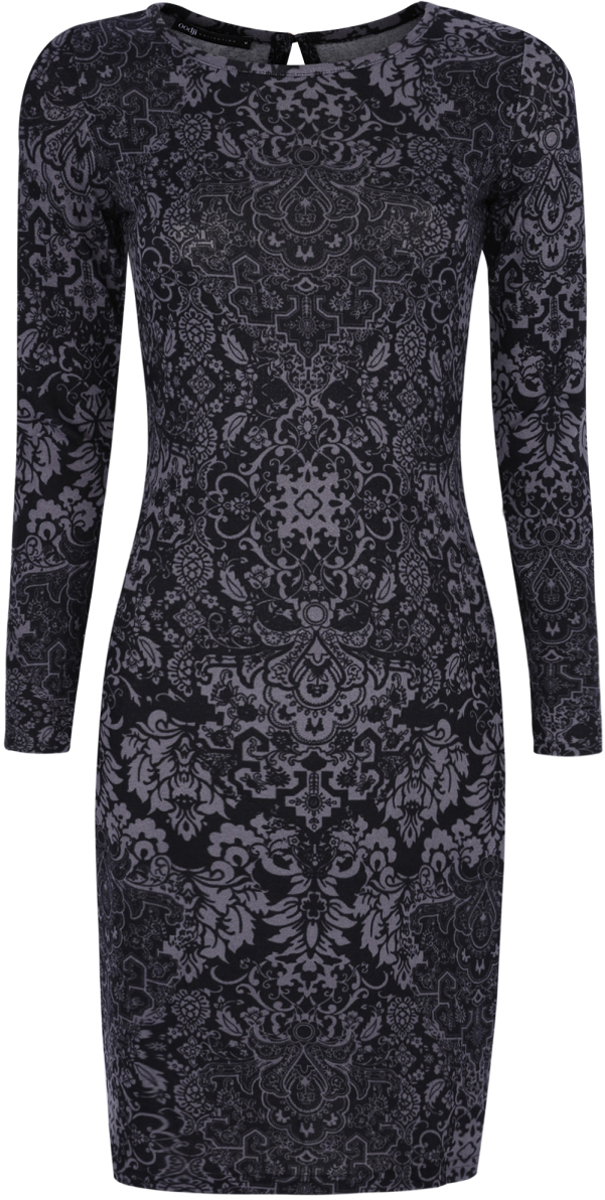 Платье oodji Collection, цвет: черный, серый. 24001070-4/15640/2923E. Размер XS (42)24001070-4/15640/2923E Платье oodji Collection, цвет: черный, серый. 24001070-4/15640/2923E. Размер XS (42)24001070-4/15640/2923EМодное платье oodji Collection станет отличным дополнением к вашему гардеробу. Модель выполнена из полиэстера с добавлением полиуретана. Платье-миди с круглым вырезом горловины и длинными рукавами застегивается на пуговицу, расположенную на спинке. Спинка дополнена декоративным вырезом. Модель оформлена оригинальным принтом.