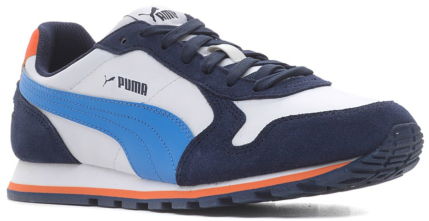 Кроссовки детские Puma, цвет: белый, темно-синий. 35908711. Размер 5 (37)35908711 Кроссовки детские Puma, цвет: белый, темно-синий. 35908711. Размер 5 (37)35908711Разработанные в лучших традициях Puma, кроссовки серии ST Runner - идеальный вариант для прогулок и активного отдыха. Верхняя часть обуви из натуральной кожи с мягкими замшевыми вставками и накладками обеспечивает комфорт и прекрасную посадку по ноге. Рельефная поверхность подошвы гарантируют отличное сцепление на любых поверхностях. Традиционная шнуровка вместе с мягким язычком обеспечивает надежную фиксацию ноги. В таких кроссовках вашим ногам будет комфортно и уютно. Модель ST Runner L - это неповторимый дизайн, новое прочтение классической традиции и прекрасное дополнение к стильному повседневному гардеробу.