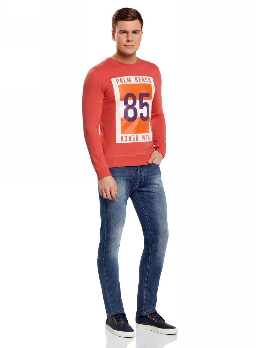 Свитшот мужской oodji Lab, цвет: коралловый. 5L113086M/44382N/4349P. Размер XL (56)5L113086M/44382N/4349P Свитшот мужской oodji Lab, цвет: коралловый. 5L113086M/44382N/4349P. Размер XL (56)5L113086M/44382N/4349PСвитшот прямого силуэта с круглым вырезом горловины и длинными рукавами выполнен из высококачественного материала.Спереди модель оформлена принтом.