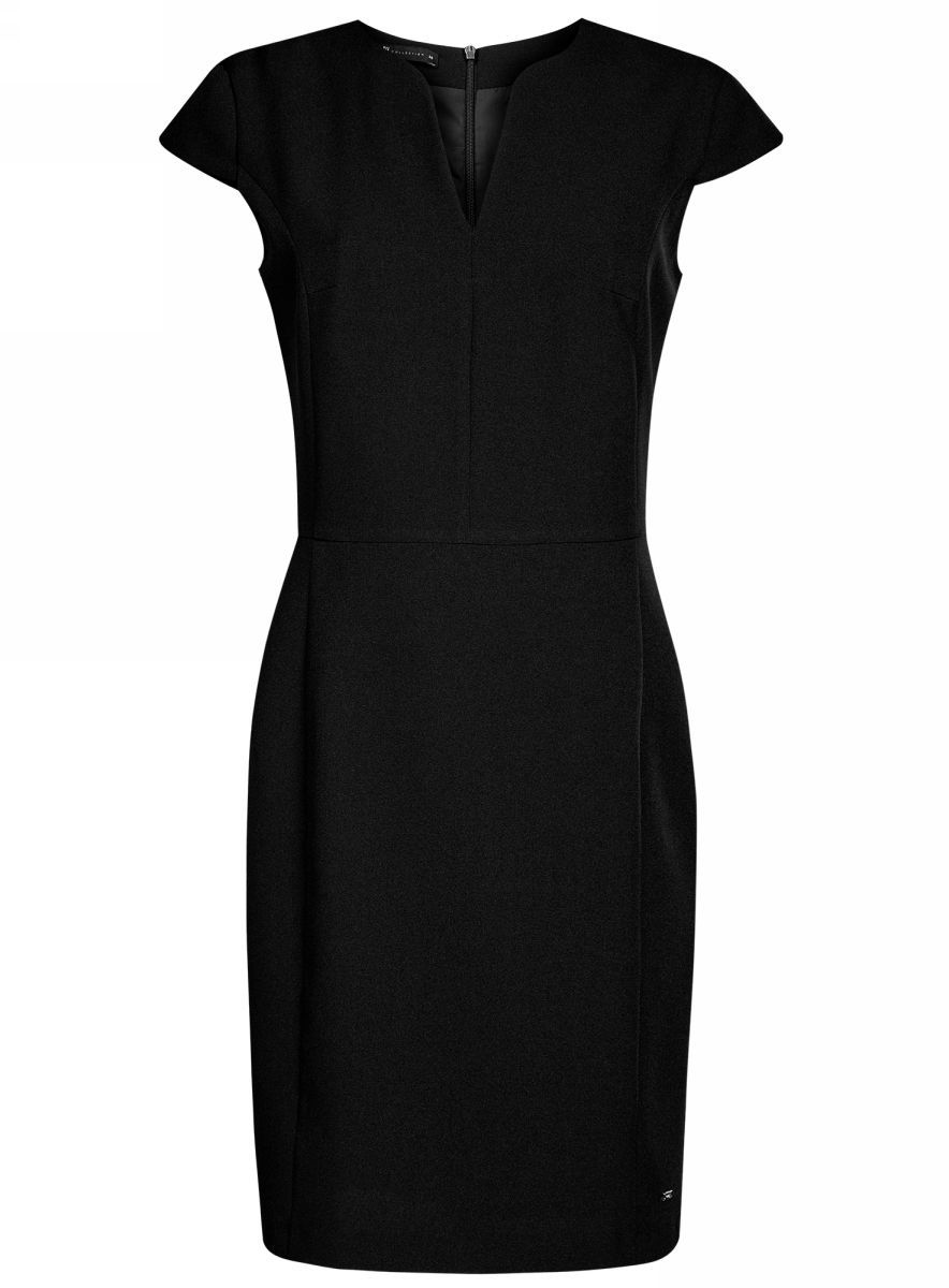 Платье oodji Collection, цвет: черный. 21902060-4/14917/2900N. Размер 42-170 (48-170)21902060-4/14917/2900N Платье oodji Collection, цвет: черный. 21902060-4/14917/2900N. Размер 42-170 (48-170)21902060-4/14917/2900NПриталенное платье oodji Collection, выгодно подчеркивающее достоинства фигуры, выполнено из качественного однотонного трикотажа. Модель средней длины с фигурным V-образным вырезом горловины и короткими рукавами-крылышками застегивается на скрытую застежку-молнию на спинке.