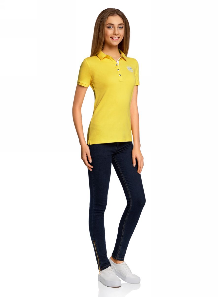 Поло женское oodji Collection, цвет: лимонный. 29311001/39813N/5100N. Размер L (48)29311001/39813N/5100N Поло женское oodji Collection, цвет: лимонный. 29311001/39813N/5100N. Размер L (48)29311001/39813N/5100NЖенское поло с короткими рукавами и отложным воротником выполнено из натурального хлопка. Модель с вышивкой на груди застегивается на металлические пуговицы.