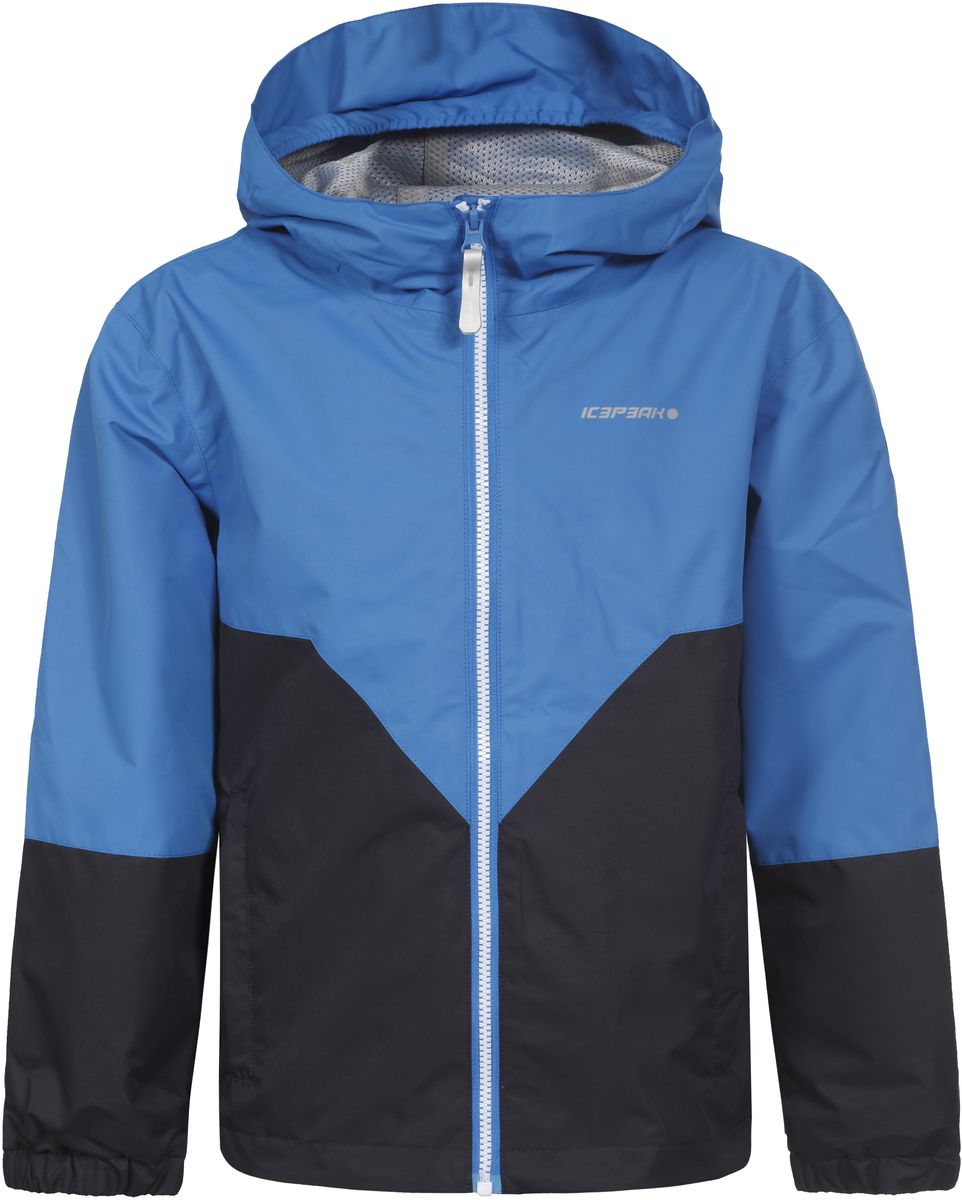 Ветровка для мальчика Icepeak, цвет: темно-синий, голубой. 750007501IVT_335. Размер 128750007501IVT_335 Ветровка для мальчика Icepeak, цвет: темно-синий, голубой. 750007501IVT_335. Размер 128750007501IVT_335Ветровка для мальчика от Icepeak с фиксированным капюшоном, молния закрыта планкой с внутренней стороны, эластичная резинка на рукавах, утяжка в нижней части куртки, светоотражающие элементы, основные швы проклеены.