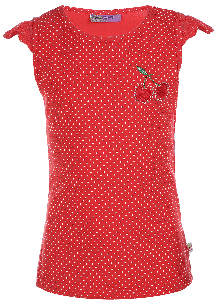 Топ для девочки Sweet Berry, цвет: красный. 714148. Размер 128714148 Топ для девочки Sweet Berry, цвет: красный. 714148. Размер 128714148Яркий топ для девочки Sweet Berry, выполненный из качественного эластичного хлопка с принтом в мелкий горошек, станет отличным дополнением к детскому гардеробу. Модель с круглым вырезом горловины и кружевными-рукавами-крылышками оформлена вышивкой и стразами на груди. Воротник и проймы дополнены мягкой эластичной бейкой.
