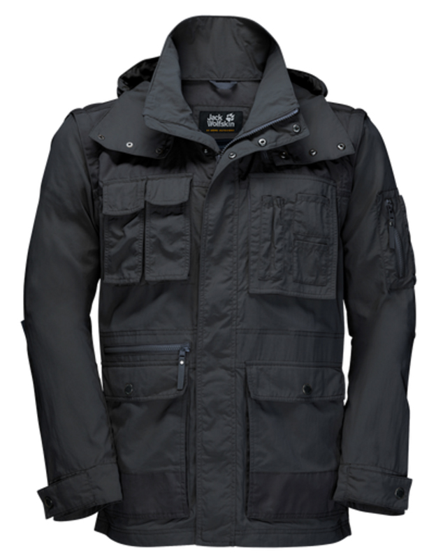 Ветровка мужская Jack Wolfskin Atacama Jacket, цвет: черный. 1304461-6350. Размер L (48/50)1304461-6350 Ветровка мужская Jack Wolfskin Atacama Jacket, цвет: черный. 1304461-6350. Размер L (48/50)1304461-6350Ветровка мужская Atacama Jacket отлично подойдет для путешествий и ежедневной носки. Основная часть куртки выполнена из ткани SUPPLEX (100% полиамид). Это легкая, мягкая и быстро сохнущая ткань, которая, кроме всего прочего, обладает высокой защитой от ультрафиолета (UPF 40+). Плечи куртки усилены материалом FUNCTION 65 WAX (полиэстер с добавлением хлопка). Эта ткань обладает защитой от ветра, воды, она гладкая и приятная на ощупь. Модель застегивается на молнию и имеет внутреннюю и внешнюю ветрозащитную планку. Спереди расположены 5 накладных объемных карманов с клапаном на кнопке, два боковых вшитых кармана и вшитый карман на молнии. Модель снабжена длинными отстегивающимися рукавами на молниях. Манжеты рукавов регулируются с помощью хлястика на кнопке. Левый рукав оснащен дополнительным вшитым карманом. Изделие имеет воротник-стойку и капюшон, который можно спрятать. Модель выполнена в однотонном дизайне и дополнена логотипом бренда.