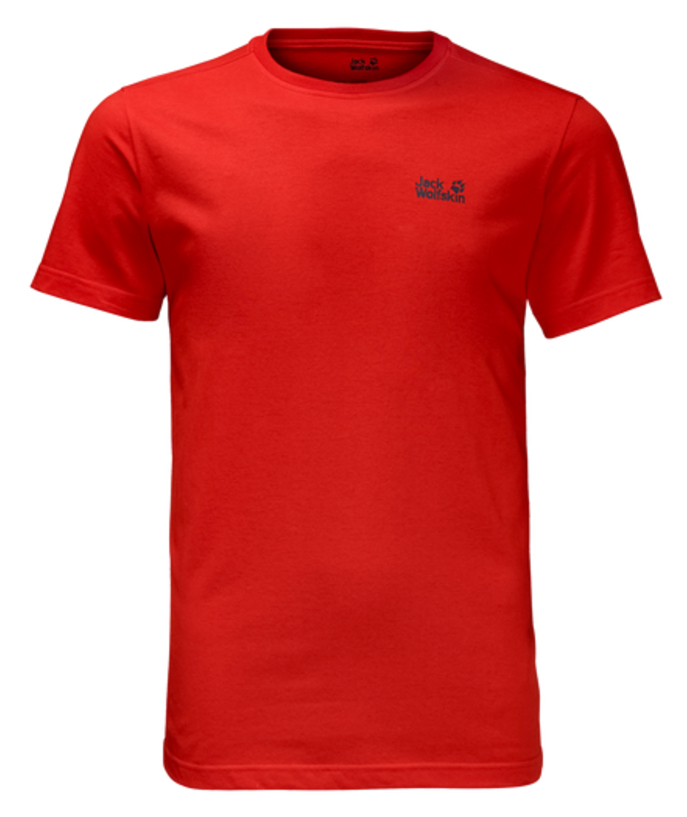 Футболка мужская Jack Wolfskin Essential T M, цвет: красный. 1805781-2681. Размер XXXL (56)1805781-2681 Футболка мужская Jack Wolfskin Essential T M, цвет: красный. 1805781-2681. Размер XXXL (56)1805781-2681Футболка мужская Essential T M изготовлена из полиэстера и органического хлопка. Ткань легкая и мягкая, быстро сохнет, приятная на ощупь и очень прочная. Модель имеет круглый вырез горловины и короткие стандартные рукава. Футболка дополнена логотипом бренда. В такой футболке вам будет комфортно весь день, она универсальна и подходит для повседневной жизни так же хорошо, как и для активного отдыха на природе.