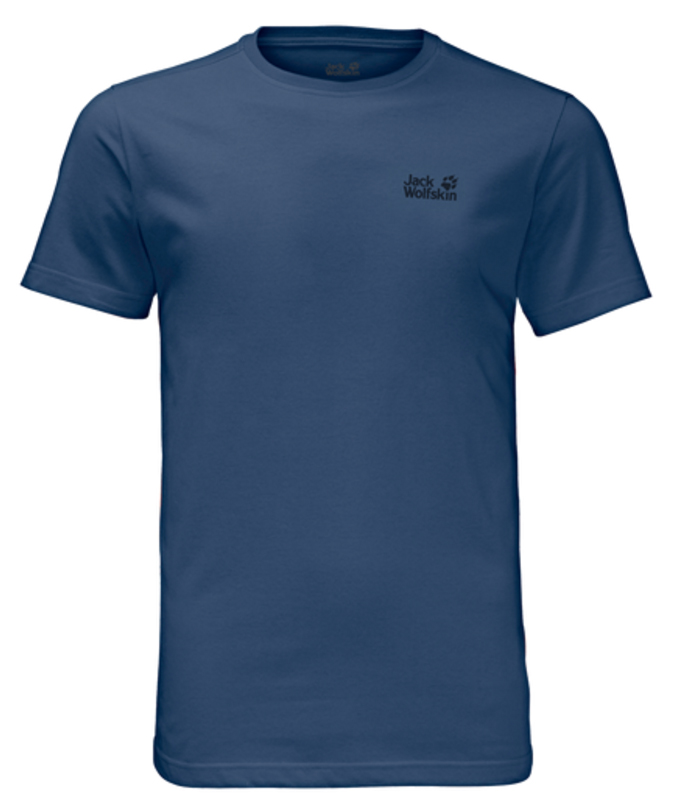Футболка мужская Jack Wolfskin Essential T M, цвет: синий. 1805781-1588. Размер S (42)1805781-1588 Футболка мужская Jack Wolfskin Essential T M, цвет: синий. 1805781-1588. Размер S (42)1805781-1588Футболка мужская Essential T M изготовлена из полиэстера и органического хлопка. Ткань легкая и мягкая, быстро сохнет, приятная на ощупь и очень прочная. Модель имеет круглый вырез горловины и короткие стандартные рукава. Футболка дополнена логотипом бренда. В такой футболке вам будет комфортно весь день, она универсальна и подходит для повседневной жизни так же хорошо, как и для активного отдыха на природе.