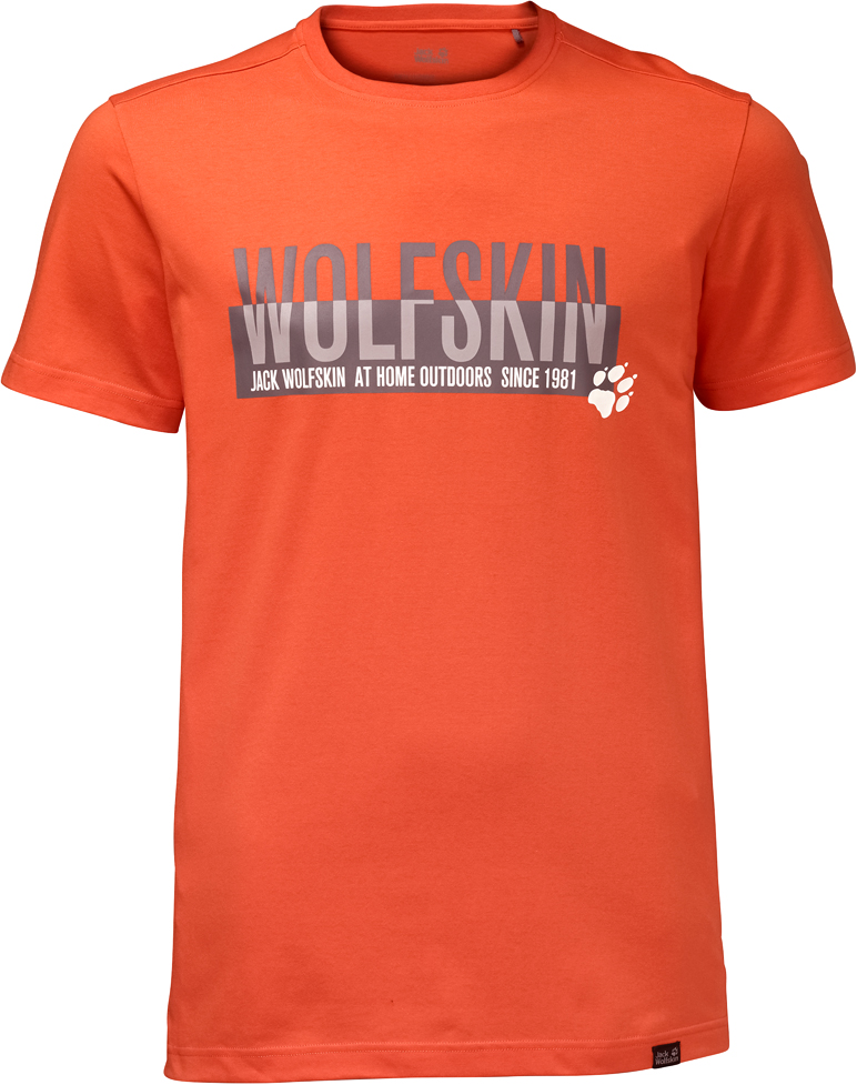 Футболка мужская Jack Wolfskin Slogan T M, цвет: оранжевый. 1805641-3727. Размер L (48/50)1805641-3727 Футболка мужская Jack Wolfskin Slogan T M, цвет: оранжевый. 1805641-3727. Размер L (48/50)1805641-3727Футболка мужская Slogan T M изготовлена из полиэстера и органического хлопка. Ткань быстро сохнет, приятная на ощупь и очень прочная. Модель имеет круглый вырез горловины и короткие стандартные рукава. Футболка дополнена логотипом бренда и надписями на груди.