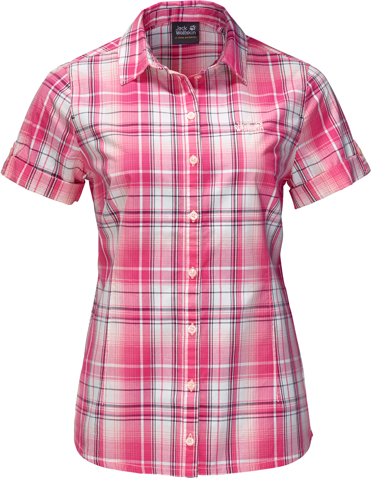 Рубашка женская Jack Wolfskin Maroni River Shirt W, цвет: розовый. 1402411-7821. Размер M (48)1402411-7821 Рубашка женская Jack Wolfskin Maroni River Shirt W, цвет: розовый. 1402411-7821. Размер M (48)1402411-7821Рубашка Maroni River Shirt W выполнена из 100% натурального хлопка. В ней вы будете чувствовать себя комфортно в жаркую погоду. Модель отлично вентилируется и дает ощущение прохлады. Рубашка застегивается на пуговицы, имеет отложной воротник и короткие стандартные рукава. Модель дополнена принтом в клетку и логотипом бренда. Такая рубашка идеально подходит для путешествий в жаркие страны и повседневной носки в летний сезон.