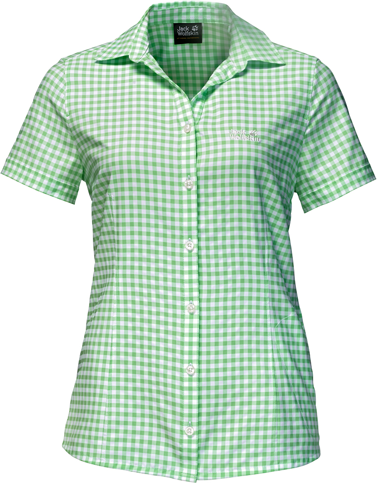 Рубашка женская Jack Wolfskin Kepler Shirt W, цвет: зеленый. 1401723-7934. Размер S (44)1401723-7934 Рубашка женская Jack Wolfskin Kepler Shirt W, цвет: зеленый. 1401723-7934. Размер S (44)1401723-7934Рубашка женская Kepler Shirt выполнена из 100% полиэстера. Ткань дышащая, легкая, приятная на ощупь и эластичная, она обладает высокой защитой от ультрафиолета (UPF 50+) и быстро сохнет. Рубашка застегивается на пуговицы, имеет отложной воротник и короткие стандартные рукава, а также секретный карман. Модель дополнена принтом в клетку и логотипом бренда. Такая рубашка идеально подходит для путешествий в жаркие страны и повседневной носки в летний сезон.