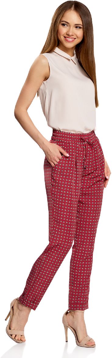 Брюки женские oodji Collection, цвет: бордовый, белый. 21705061-4/35184/4910G. Размер 42-170 (48-170)21705061-4/35184/4910G Брюки женские oodji Collection, цвет: бордовый, белый. 21705061-4/35184/4910G. Размер 42-170 (48-170)21705061-4/35184/4910GЖенские легкие брюки oodji Collection из струящейся ткани выполнены из высококачественного материала. Модель стандартной посадки в поясе дополнена эластичной резинкой и кулиской. Спереди брюки дополнены втачными карманами, сзади - прорезными.