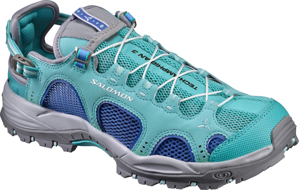 Кроссовки женские Salomon Techamphibian 3 W, цвет: бирюзовый, синий. L39346300. Размер 5,5 (37)L39346300 Кроссовки женские Salomon Techamphibian 3 W, цвет: бирюзовый, синий. L39346300. Размер 5,5 (37)L39346300Женские кроссовки от Salomon - прекрасно дополнят ваш спортивный образ. Модель, выполненная из высококачественного материала, дарит комфорт и легкость во время ходьбы или бегаЭластичная шнуровка и ремешок на заднике, надежно фиксируют обувь на ноге. На заднике и язычке,кроссовки декорированы логотипом бренда. Рифленая подошва обеспечит прочное сцепление с любой поверхностью. В таких кроссовках вашим ногам будет комфортно и уютно.