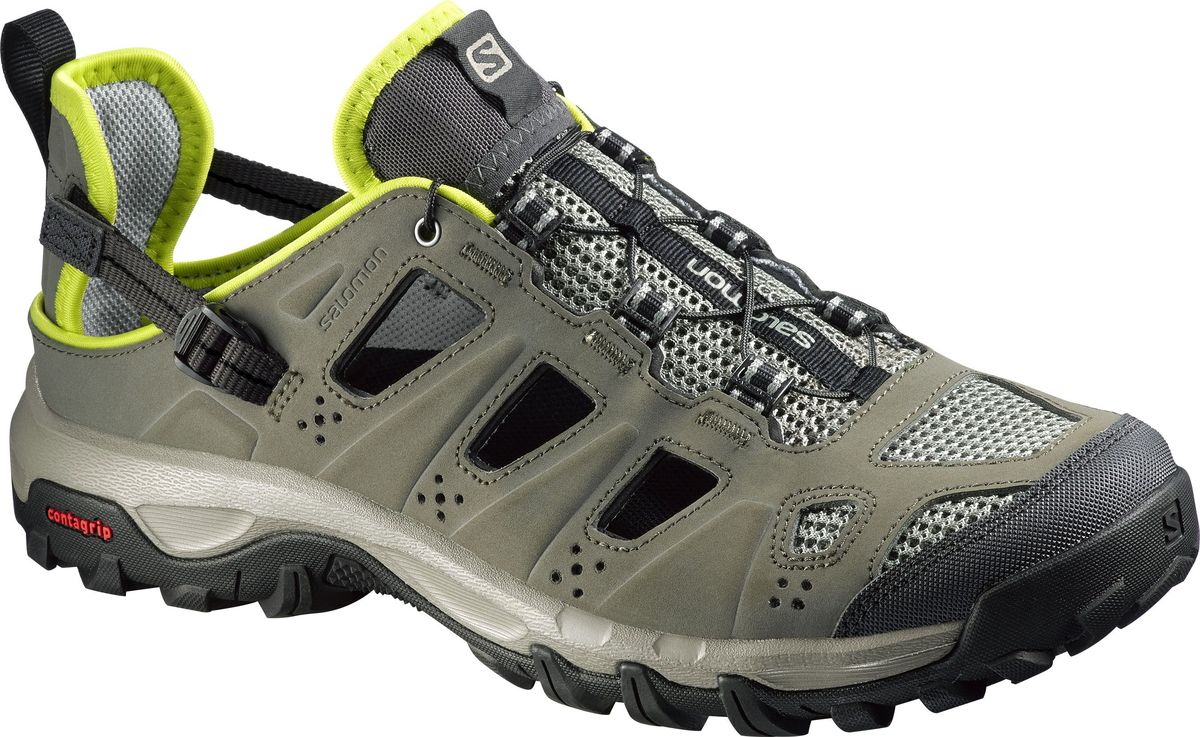 Кроссовки мужские Salomon Evasion Cabrio, цвет: серо-зеленый. L37955500. Размер 8,5 (41)L37955500 Кроссовки мужские Salomon Evasion Cabrio, цвет: серо-зеленый. L37955500. Размер 8,5 (41)L37955500Комфортные и износостойкие кроссовки от Salomon Evasion Cabrio отлично подходят для активного отдыха в сырую или сухую погоду жарким летом. Верх изделия выполнен из синтетики, которая выглядит, как кожа, но быстро сохнет, и дополнен вставками из сетчатого текстиля. По бокам модель оформлена перфорацией для лучшей воздухопроницаемости. Система быстрой шнуровки Quicklace с фиксатором и регулируемый ремешок с пластиковой пряжкой в области пятки гарантируют надежную фиксацию обуви на ноге. Накладка на мыске обеспечит лучшую защиту пальцев. Текстильная подкладка и стелька из ЭВА материала с текстильным верхним покрытием подарят дополнительный комфорт и предотвратят натирание. Язычок дополнен фирменной текстильной нашивкой, одна из боковых сторон - принтом в виде названия бренда. Ярлычок, оформленный символикой бренда, предназначен для более удобного надевания обуви. Задник складной. Технология Contagrip обеспечивает надежность сцепления и высокую износостойкость подошвы благодаря продуманной геометрии и плотности протектора. Практичные и удобные кроссовки Evasion Cabrio придутся вам по душе.
