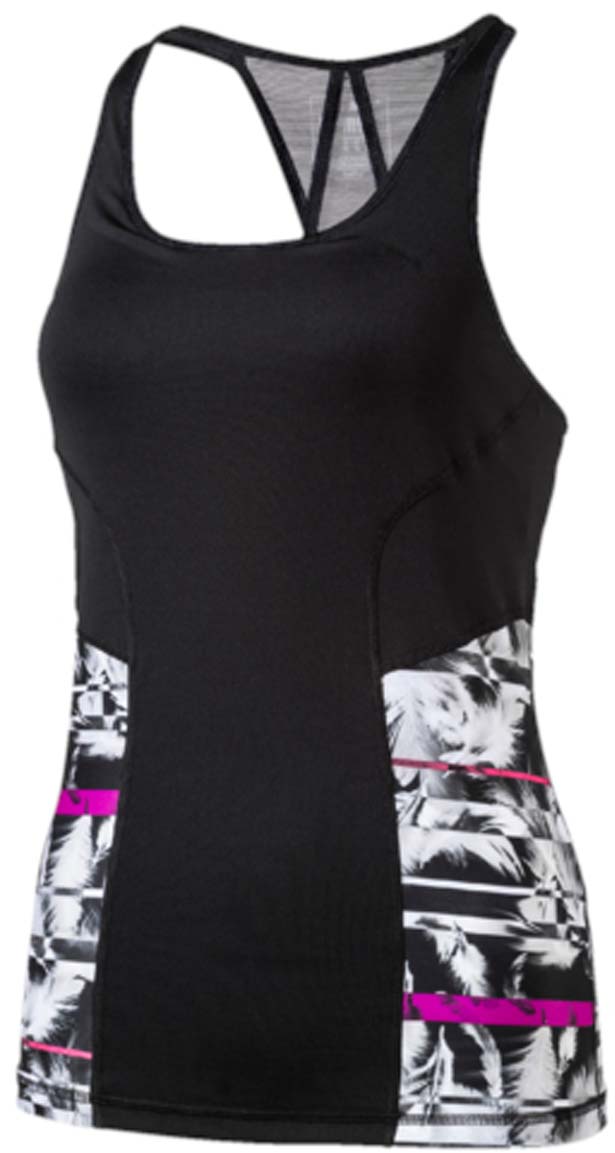 Майка женская Puma All Eyes On Me Tank Top, цвет: черный. 51511703. Размер M (44/46)51511703 Майка женская Puma All Eyes On Me Tank Top, цвет: черный. 51511703. Размер M (44/46)51511703Спортивная майка без рукавов с открытой спиной All Eyes On Me Tank Top изготовлена из полиэстера и эластана с использованием высокофункциональной технологии dryCELL, которая отводит влагу, поддерживает тело сухим и гарантирует комфорт во время активных тренировок и занятий спортом. Узкие лямки на спине не стесняют движений. Плотный объемный материал по линии бюстгальтера надежно поддерживает грудь. Плоские швы не натирают кожу. Майка украшена рисунком, нанесенным на всю ее поверхность методом сублимационной печати тиснением, а также логотипом PUMA из светоотражающего материала. Маркировка размера нанесена методом термопечати во избежание натирания и раздражения кожи.