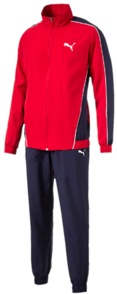 Костюм спортивный мужской Puma Flash Woven Suit op, цвет: красный, синий. 590888_09. Размер M (48/50)590888_09 Костюм спортивный мужской Puma Flash Woven Suit op, цвет: красный, синий. 590888_09. Размер M (48/50)590888_09Костюм спортивный мужской Flash Woven Suit op отлично подойдет для тренировок, он обеспечит свободу движений и комфорт во время занятий. Костюм выполнен из 100% полиэстера. Куртка застегивается на молнию, имеет воротник-стойку, длинные рукава и боковые карманы. Пояс и манжеты отделаны эластичным трикотажем в резинку. Пояс брюк из эластичного материала снабжен затягивающимся шнуром, манжеты понизу штанин выполнены из эластичного трикотажа. Куртка декорирована логотипом PUMA и контрастной отделкой швов на рукавах и боках. Брюки также декорированы логотипом PUMA.
