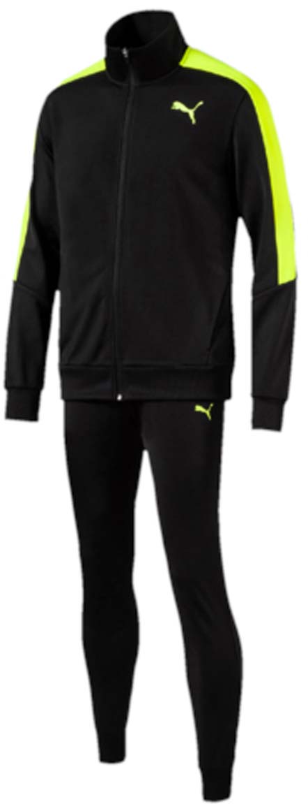 Костюм спортивный мужской Puma Line Suit Tricot, цвет: черный, желтый. 59088501. Размер S (46/48)59088501 Костюм спортивный мужской Puma Line Suit Tricot, цвет: черный, желтый. 59088501. Размер S (46/48)59088501Спортивный костюм Line Suit Tricot идеален для занятий спортом и прогулок на свежем воздухе. Особый крой куртки гарантирует свободу движений и комфорт. Пояс и манжеты выполнены из плотного трикотажа в резинку. Куртка также снабжена практичной застежкой-молнией и боковыми карманами. Узкие брюки обеспечивают плотную посадку. Пояс брюк из эластичного материала снабжен затягивающимся шнуром. Манжеты по низу штанин выполнены из трикотажа в резинку. Куртка декорирована логотипом PUMA и контрастной отделкой на плечах. Брюки также декорированы логотипом PUMA.