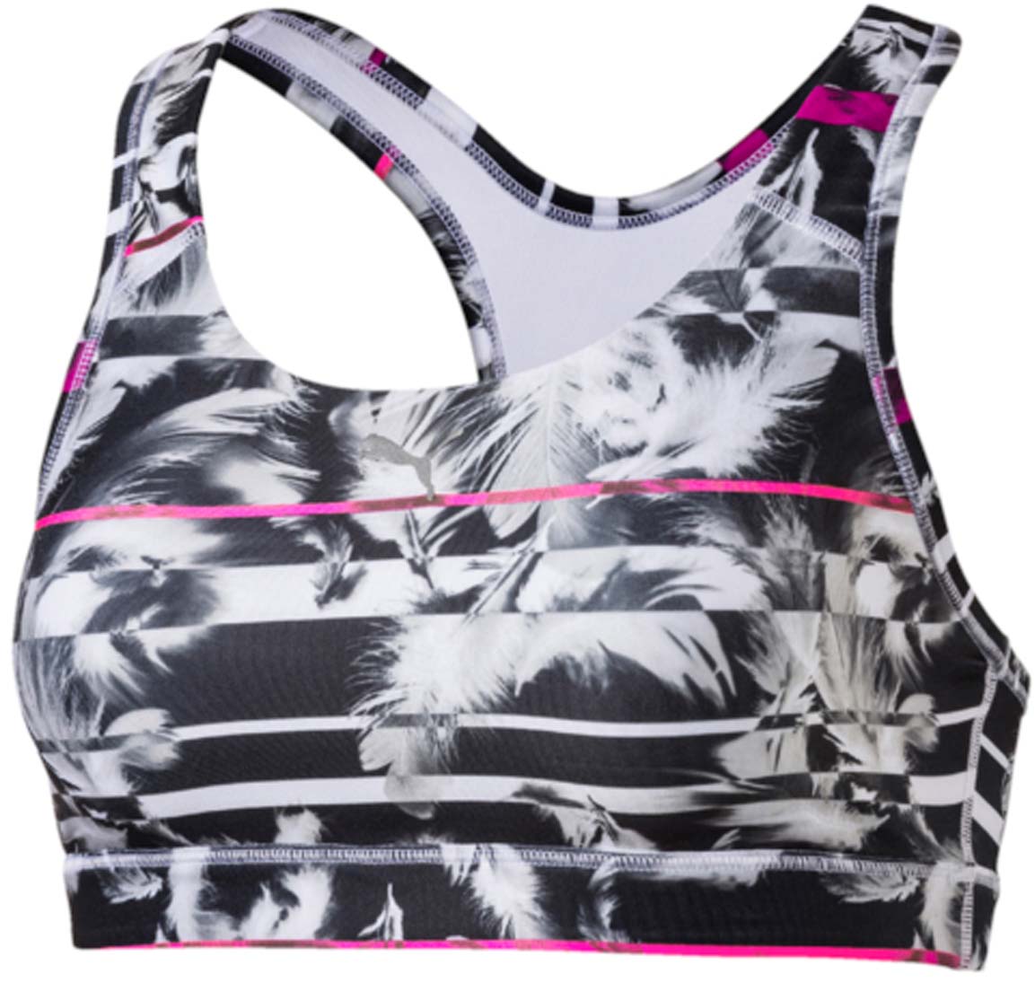 Топ-бра для фитнеса Puma PWRSHAPE Forever Graphic, цвет: белый, розовый, черный. 514603_19. Размер M (44/46)514603_19 Топ-бра для фитнеса Puma PWRSHAPE Forever Graphic, цвет: белый, розовый, черный. 514603_19. Размер M (44/46)514603_19Топ-бра для фитнеса PWRSHAPE Forever Graphic изготовлен из полиэстера с добавлением эластана. Отличный дизайн обеспечивает универсальность, поэтому бюстгальтер можно надевать в тренажерный зал, на занятие всеми видами фитнеса, на пробежку. Дополнительные удобства создаются за счет использования высокофункциональной технологии dryCELL, которая отводит влагу, поддерживает тело сухим и гарантирует комфорт во время активных тренировок и занятий спортом. Благодаря минималистичному фасону топ абсолютно не сковывает движений и позволяет коже дышать. Бра можно носить и с лицевой, и с изнаночной стороны. Эластичная плотная резинка для удобной посадки.