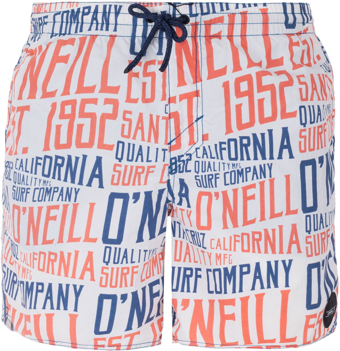 Шорты пляжные мужские ONeill Pm Signage Shorts, цвет: белый, оранжевый, синий. 7A3672-1900. Размер L (50/52)7A3672-1900 Шорты пляжные мужские ONeill Pm Signage Shorts, цвет: белый, оранжевый, синий. 7A3672-1900. Размер L (50/52)7A3672-1900Мужские пляжные шорты ONeill выполнены из 100% полиэстера. Технология Hyperdry надежно защищает от влаги, пропускает воздух и позволяет ткани быстро сохнуть. Пояс снабжен эластичной резинкой с затягивающимся шнурком для комфортной посадки. Изделие декорировано сплошным принтом в виде надписей.