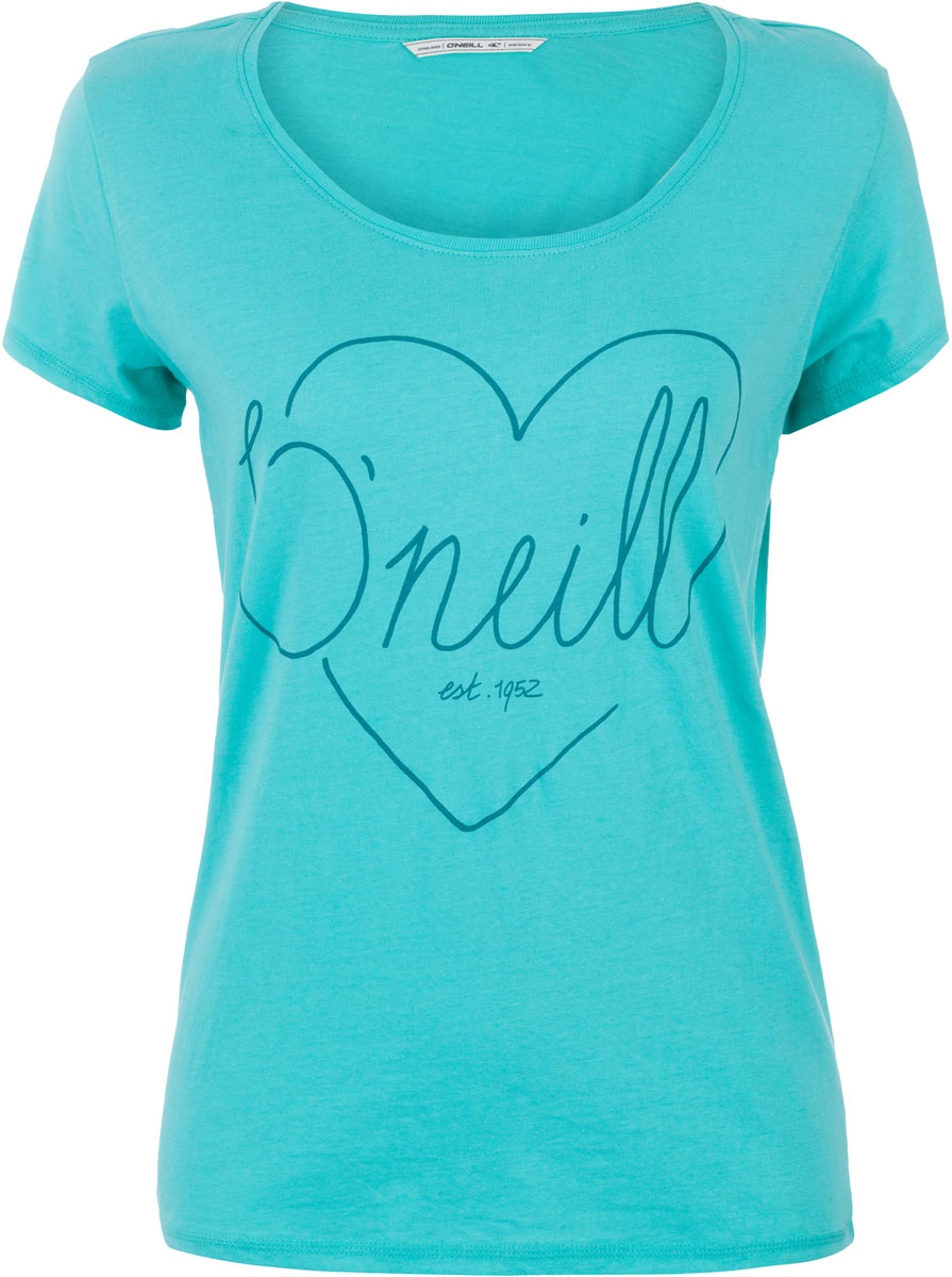 Футболка женская ONeill Lw Heart Graphic T-Shirt, цвет: бирюзовый. 7A8618-6106. Размер M (46/48)7A8618-6106 Футболка женская ONeill Lw Heart Graphic T-Shirt, цвет: бирюзовый. 7A8618-6106. Размер M (46/48)7A8618-6106Футболка женская ONeill выполнена из 100% хлопка. Модель имеет стандартный крой, короткий рукав и круглый вырез горловины. Футболка дополнена рисунком в виде сердца и надписями.