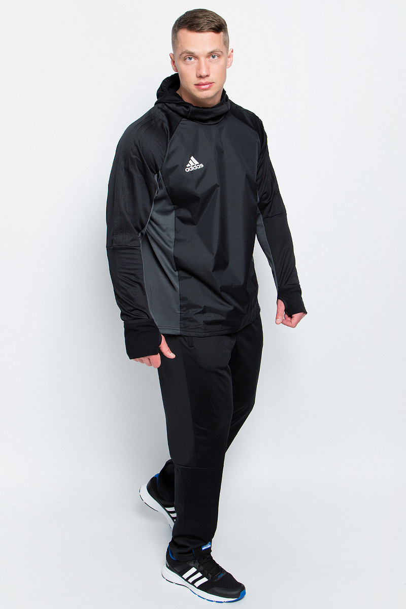 Толстовка для футбола мужская adidas Tiro17 Warm Top, цвет: черный, серый. AY2867. Размер L (52/54)AY2867 Толстовка для футбола мужская adidas Tiro17 Warm Top, цвет: черный, серый. AY2867. Размер L (52/54)AY2867Мужская футбольная толстовка Adidas Tiro17 Warm Top изготовлена специально для тренировок в прохладную погоду. Модель сохраняет максимум тепла благодаря ткани с технологией climawarm и удлиненным манжетам с прорезями для больших пальцев. Приталенный крой и облегающий капюшон с эластичной окантовкой для дополнительной защиты от холода.