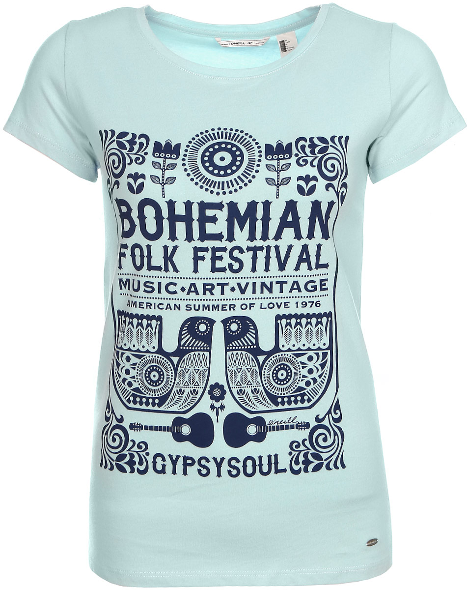 Футболка женская ONeill Lw Boho Festival T-Shirt, цвет: голубой. 7A7330-5057. Размер XS (42/44)7A7330-5057 Футболка женская ONeill Lw Boho Festival T-Shirt, цвет: голубой. 7A7330-5057. Размер XS (42/44)7A7330-5057Футболка женская ONeill выполнена из 100% хлопка. Модель имеет стандартный крой, короткий рукав и круглый вырез горловины. Футболка дополнена надписями в стиле бохо.