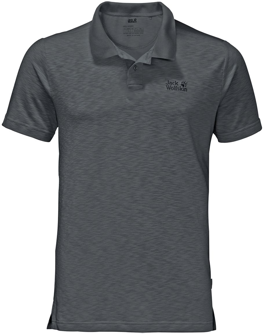 Поло мужское Jack Wolfskin Travel Polo M, цвет: серый. 1804542-6116. Размер S (42)1804542-6116 Поло мужское Jack Wolfskin Travel Polo M, цвет: серый. 1804542-6116. Размер S (42)1804542-6116Поло мужское Travel Polo M изготовлено из полиэстера с добавлением эластана. Модель имеет простой однотонный дизайн, но при этом отличается уникальным материалом. Ткань изделия быстро сохнет и имеет специальную обработку, которая позволяет уменьшить образование неприятных запахов. Модель имеет отложной воротник на пуговицах и короткие стандартные рукава. Это удобное базовое поло идеально подходит для путешествий, отдыха и ежедневного использования.