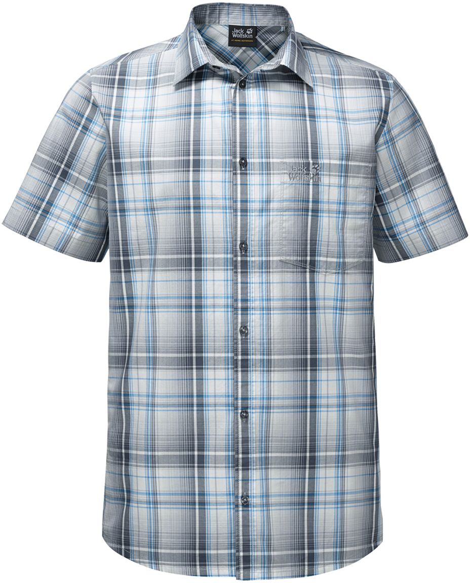Рубашка мужская Jack Wolfskin Hot Chili Shirt M, цвет: голубой, серый. 1400244-7659. Размер L (48/50)1400244-7659 Рубашка мужская Jack Wolfskin Hot Chili Shirt M, цвет: голубой, серый. 1400244-7659. Размер L (48/50)1400244-7659Рубашка мужская Hot Chili Shirt M изготовлена из 100% натурального хлопка. В ней вы будете чувствовать себя комфортно в жаркую погоду. Модель отлично вентилируется и дает ощущение прохлады. Рубашка застегивается на пуговицы, имеет отложной воротник и короткие стандартные рукава. Спереди расположен накладной нагрудный карман. Рубашка дополнена принтом в клетку и логотипом бренда.