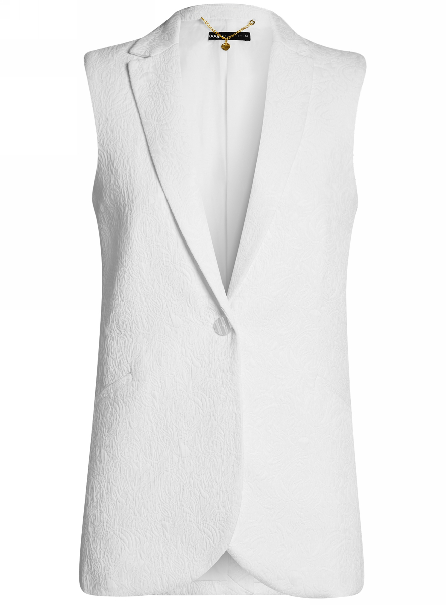 Жилет женский oodji Collection, цвет: белый. 22305005-1/46809/1200N. Размер 46-170 (52-170)22305005-1/46809/1200N Жилет женский oodji Collection, цвет: белый. 22305005-1/46809/1200N. Размер 46-170 (52-170)22305005-1/46809/1200NЖенский удлиненный жилет от oodji выполнен из фактурной ткани. Модель с лацканами по бокам дополнена карманами.