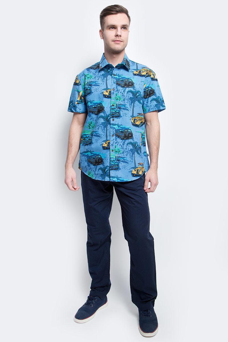 Рубашка мужская Finn Flare, цвет: темно-синий. S17-24019_101. Размер XXL (54)S17-24019_101 Рубашка мужская Finn Flare, цвет: темно-синий. S17-24019_101. Размер XXL (54)S17-24019_101Рубашка мужская Finn Flare выполнена из хлопка. Модель с отложным воротником и короткими рукавами застегивается на пуговицы.
