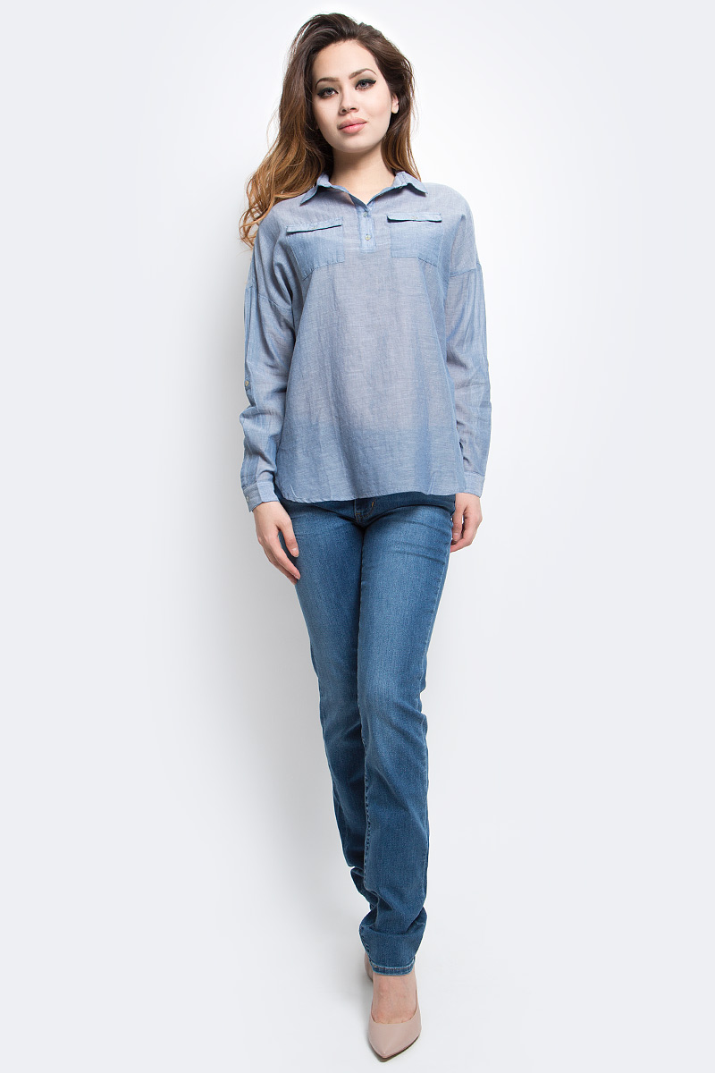 Блузка женская Finn Flare, цвет: серо-голубой. S17-14077_105. Размер XL (50)S17-14077_105 Блузка женская Finn Flare, цвет: серо-голубой. S17-14077_105. Размер XL (50)S17-14077_105Блузка женская Finn Flare выполнена из 100% хлопка. Модель с отложным воротником и длинными рукавами застегивается на пуговицы.