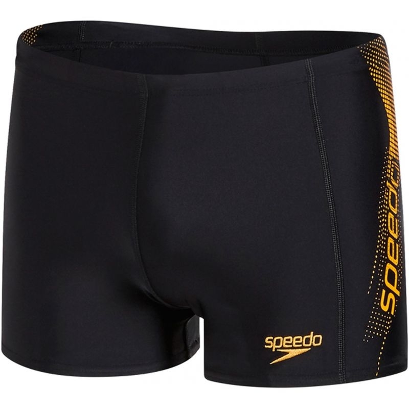 Плавки-шорты мужские Speedo Sports Logo Aquashort, цвет: черный, желтый. 8-09528B383-B383. Размер 40 (50/52)8-09528B383-B383 Плавки-шорты мужские Speedo Sports Logo Aquashort, цвет: черный, желтый. 8-09528B383-B383. Размер 40 (50/52)8-09528B383-B383Классические спортивные плавки-шорты с контрастным лого принтом, выполнены из ткани Endurance10, которая в 10 раз более устойчива к разрушающему воздействию хлора, чем обычные ткани с эластаном и спандексом. Сохраняют первоначальные качества день за днем и не теряют формы и цвета благодаря защите от воздействия хлора и ультрафиолета. Тянутся во всех направлениях, обеспечивая тем самым полную свободу движений. Хорошо садятся по фигуре за счет удачного кроя и регулировочного шнурка на талии. Длина бокового шва - 27 см.