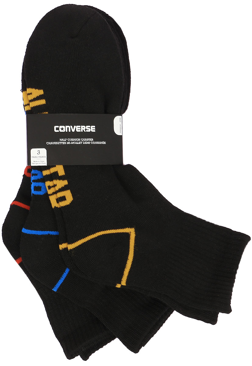 Носки Converse Converse Men Large All Star Quarter, цвет: черный, 3 пары. E113B3010. Размер 39/42E113B3010 Носки Converse Converse Men Large All Star Quarter, цвет: черный, 3 пары. E113B3010. Размер 39/42E113B3010Мужские носки Converse изготовлены из качественного полиэстера с добавлением эластана. Модель декорирована буквенным принтом. Эластичная резинка плотно облегает ногу, не сдавливая ее.