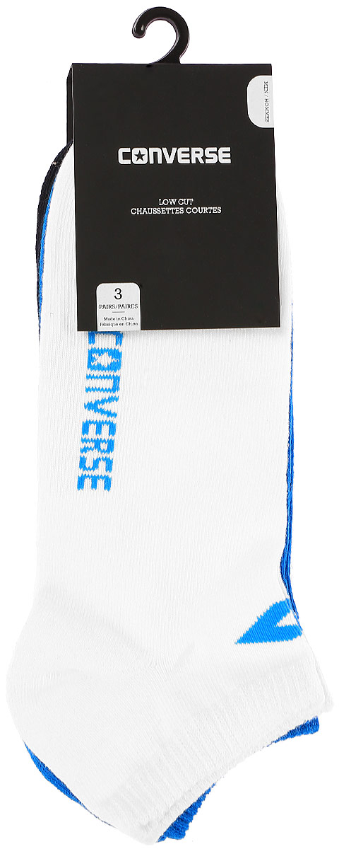 Носки Converse Converse Socks, цвет: черный, синий, белый, 3 пары. E217W3010. Размер 39/42E217W3010 Носки Converse Converse Socks, цвет: черный, синий, белый, 3 пары. E217W3010. Размер 39/42E217W3010Мужские носки Converse изготовлены из качественного смесового текстиля на основе хлопка. Модель оформлена буквенным принтом с названием бренда. Эластичная резинка плотно облегает ногу, не сдавливая ее.